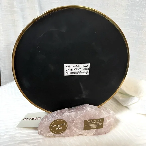 Source and Co. NWT Stunning Genuine Rose Quartz with Round Brass Mounted Mirror - Picture 5 of 10